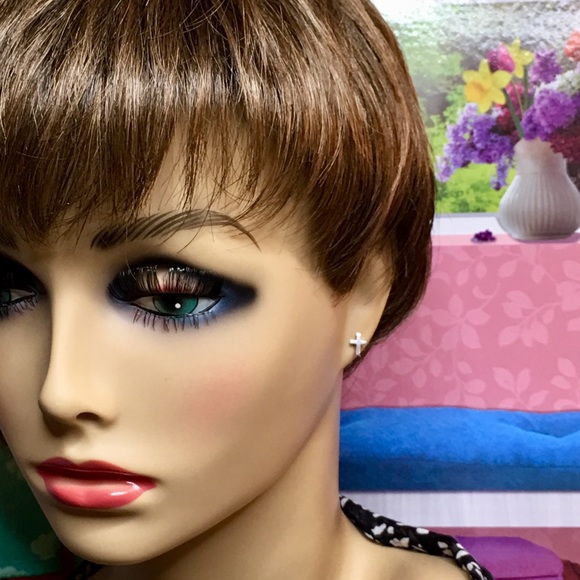 Minimalist Silver Cross Earrings - Picture 7 of 8